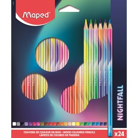 Maped - Nightfall Wooden Colouring Pencils - Triangular Shape - Soft and Durable Lead Diameter 2.9mm - Vibrant and Intense Colours - Box of 24 Pencils