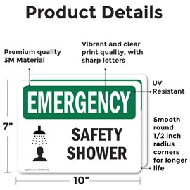 (2 Pack) Safety Shower OSHA Emergency Sign 10 Inch X 7 Inch Vinyl Label Decal Sticker Weather Resistant, UV Protected for Workplace, Business, and Construction Site, Made in the USA