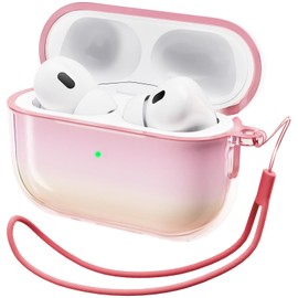 ORNARTO for AirPods Pro 2nd Generation Case(2023/2022),Stylish Gradient Clear TPU, LED Visible, Full Drop Protection Cover for AirPods Pro 2nd Generation with Lanyard-Aurora Pink