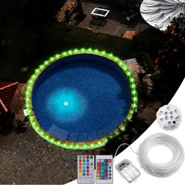 Kittmip Pool LED Lights for Above Ground Pools 39.4ft Waterproof Remote Control Submersible LED Rim Lights with 2 Submersible Outdoor Rope Color Changing for Frame Pool Accessories, Trampoline Decor