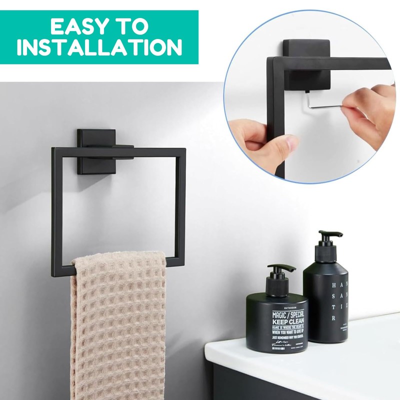RIKONDA Matte Black Towel Ring Holder - 304 Stainless Steel
