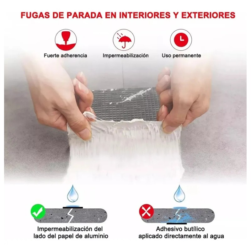 Cinta Impermeable Tapa Goteras 20cm X 10mts Plateado Lisa
