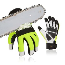 Vgo... Chainsaw Gloves 12-Layer Protection on Left Hand, Safety Forestry Work Gloves with Touchscreen in Goat Leather(S,1Pair)