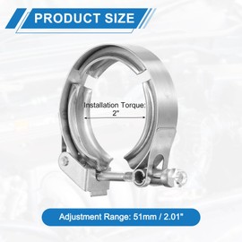 sourcing map 2" Quick Release V Band Clamp 304 Stainless Steel for Exhaust Systems Downpipe Exchange Exhaust Accessories, Adjustment Range 51mm / 2.01inch