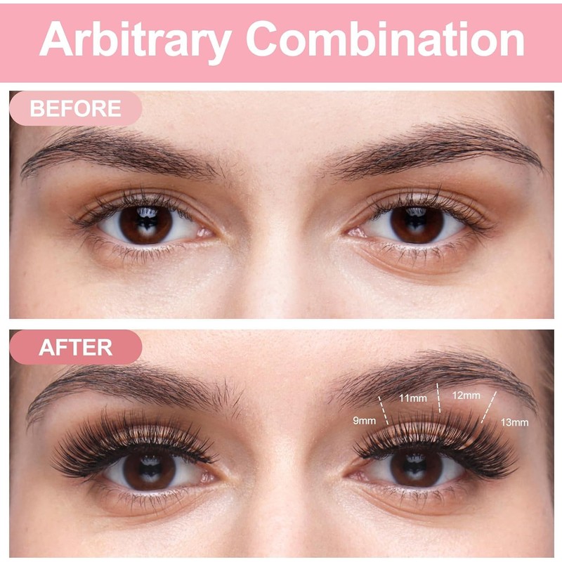 Individual Cluster Lashes, 392 Pieces, Wide Stem D Curl, 9-16