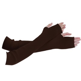 Tongcloud Arm Warmers Winter Fingerless Long Gloves for Women for Women with Thumb Hole (Coffee, 15.8inches)