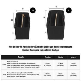 NEPAK Handbag Organiser, Felt Bag Organiser for Women, Handbag, Removable Zip Bag (Black, S)