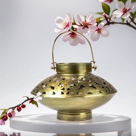 Oriental Lantern Oriental Buddha 25 cm Large Gold Oriental Vintage Tea Light Holder Gold Interior and Exterior Moroccan Lantern Metal Ramadan Decoration