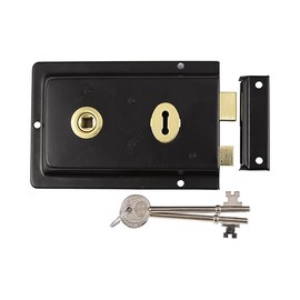 Rim Surface Mounted Sashlock Traditional Reversible 6x4 inch Suits Timber Doors Gates and Outbuildings Black Inc Fixings