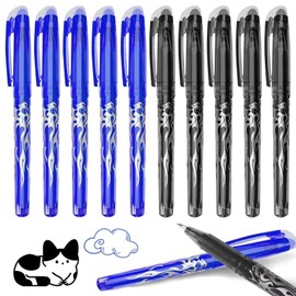 Uirheurd Pack of 10 Erasable Ballpoint Pens 0.7 mm Erasable Rollerball Pen Rollerball Pen Erasable Friction Pens for School Supplies Office Supplies Blue Black