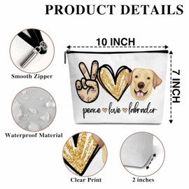 Dogs Cosmetic Bag, Peace Love Labrador Makeup Bag with Zipper for Toiletry Bag Accessories, Dog Lover Gifts for Women Birthday - A19