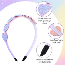 Qianyu 6 Pcs Mini Headband Little Glitter Bow Head Hoop Bling Sparkly Hair Bands Seamless Lightweight Sequin Hair Styling Accessories for Photo Back to School Birthday Christmas