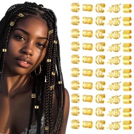 Prasacco Prasacco 50 Pieces Gold Hair Jewelry for Braids, Loc Jewelry for Hair Dreadlocks Braid Jewelry Accessories Metal Gold Rings Cuffs Clip Hair Braids Jewelry Decorations for Women and Girls
