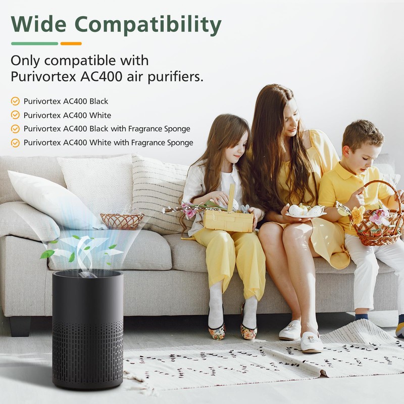 2 Pack AC400 Air Purifiers Replacement Filter for Purivortex AC400