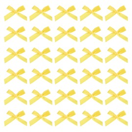 MECCANIXITY 200 Pcs Mini Ribbon Bow 1.8 Inch Mini Fabric Satin Ribbon Flower Bows for Craft DIY Sewing Wedding Birthday Party Bright Yellow