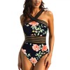 Hilor Women's One Piece Swimwear Front Crossover Swimsuits Hollow Bathing