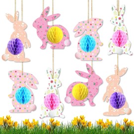 Easter Bunny Hanging Decorations - 8 Packs, 3D Bunny Hanging Easter Centerpieces | Spring Easter Party Decorations | Easter Office Classroom Decorations