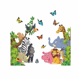 Jungle Zoo Wall Stickers Kids Room Living Room Wall Decor, Playroom Bedroom Classroom Kindergarten Designs