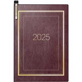 BRUNNEN Pocket Diary Model 713 (2025), 2 Pages = 1 Week, A7, 160 Pages, Soft Cover with Decorative Gold Edge, Bordeaux