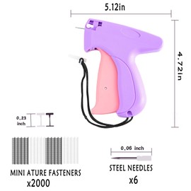 Mini Stitch Gun for Clothes - Handheld Stitch Gun Quick Stitch Gun,Micro Sewing Gun Tagging Gun Kit Includes 6 Needle, 1000 Black & 1000 White Fasteners (Purple)