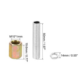 PATIKIL 8pcs M10 Fine Thread Lamp Pipe Repair Parts Kit M10x20 Metal Hex Joint Nut and Thread Pipe for Light Extension Rod Hex Nut