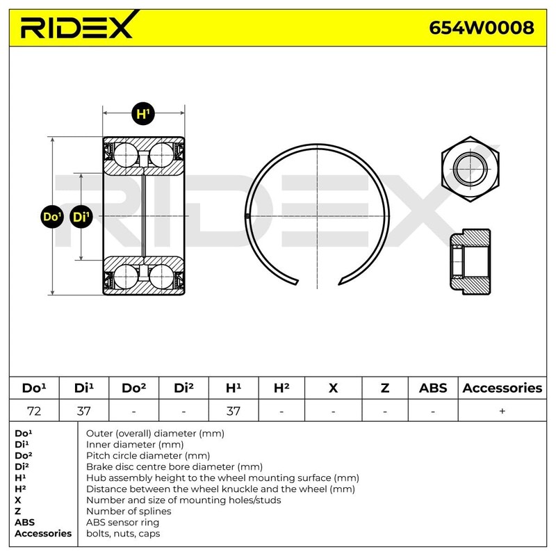RIDEX Wheel Bearing Kit 654W0008 Front without ABS Sensor Ring