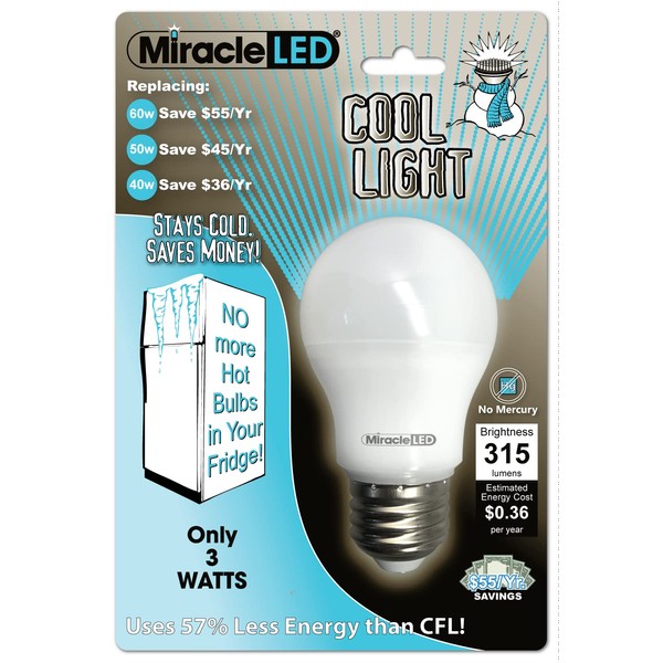 Miracle LED Un-Edison 3-Watt Cool Light for KitchenAid Refrigerators, 40W Equivalent, 120V E26 Cool White 6000K, A15 Energy Saving Appliance Bulbs