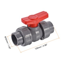 PATIKIL 32mm ID Double Union Ball Valve, 2 Pack PVC Socket Type Shut-Off Valve Switch for Water Flow Control, Gray