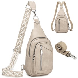 Travistar Chest Bag Women's Sling Bag Men's 2 in 1 Backpack Women's Small with 2 Removable Shoulder Straps, PU Leather Crossbody Bag Women's Shoulder Bag Handbag Shoulder Bag Anti-Theft, Apricot grey
