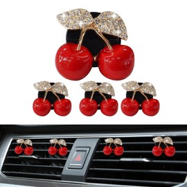 HQRNYP 4PCS Cherry Car Air Vent Freshener Perfume Clip, Car Vent Accessories, Rhinestone Air Outlet Fragrance Perfume Clip Freshener, Auto Interior Decoration Accessories Stylish Fresheners for Women