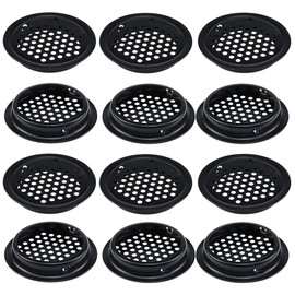 DCQQ 12 Pcs Round Ventilation Grilles Air Vent Covers Circle Moisture Proof Ventilation Holes Mesh Hole Stainless Steel Air Vent Cover for Bathroom Kitchen Cupboard Wardrobe Black