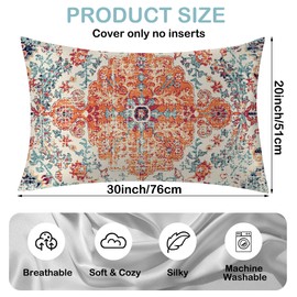 Boho Vintage Satin Pillow Case Queen Size,Soft Pillowcases for Hair and Skin Similar to Silk,Pillowcases with Hidden Zipper Bedding Accessories,20X30 Inches,1 Pack