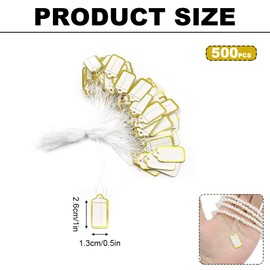 500 pcs Jewelry Price Tags with String Attached, Paper Price Labels, Display Clothing Tags Display Label, Marking Tags with Elastic String (Gold)