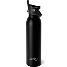 Swig Life 20oz Insulated Water Bottle with Straw & Flip + Sip Handle | Leak Proof, Dishwasher Safe, Cup Holder Friendly, Stainless Steel Water Bottle in Matte Black