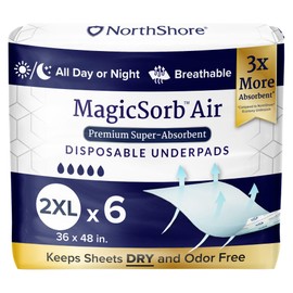 Northshore MagicSorb Air, 36 x 48, 96 oz, Super-Absorbent Extra Long Underpads, 2XL, Pack/6