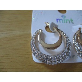 Mint Gold Plated w/Rhinestone C-Hoops Earrings