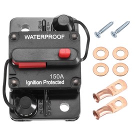 DMiotech 150A Circuit Breaker, 12-32V DC Automotive Inline Fuse Holders Inverter with Manual Reset Button Wire Lugs Washer Screws for Car Marine Boat Audio System Overload Protection