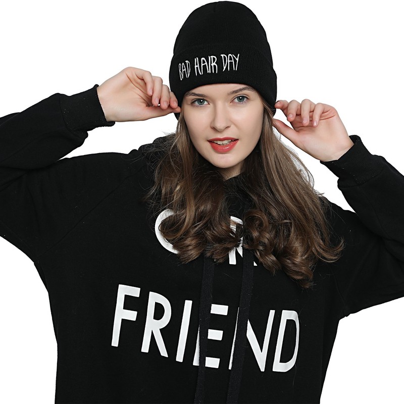 DonDon Women's Beanie Statement Winter Hat, Bad Hair Day