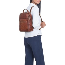 STILORD 'Luisa' Leather Backpack Bags for Women Small Rucksack Women's Fashion Backpacks Ladies Backpack Handbags Travel Backpack Hiking Backpack Retro, Colour:porto - cognac