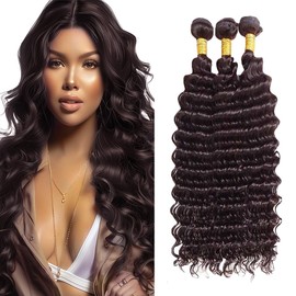16 18 20 Inch Dark Brown Human Hair Bundles Color 4 Deep Wave Bundles Brown Human Hair Double Weft Wet And Wavy Bundles For Black Women
