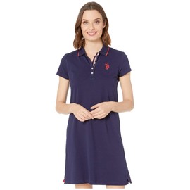 U.S. POLO ASSN. (3008 Solid Polo Dress - Banded Cuffs - Short Sleeves - Straight Hemline - Side Vents Evening Blue SM One Size