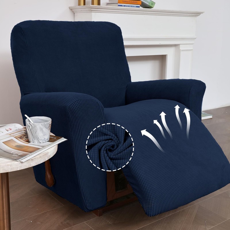 KEKUOU Recliner Chair Covers, 1-Piece Lazy Boy Recliner Covers, Navy