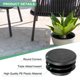 M METERXITY 20 Pack Round Plastic Plug, OD 35mm Furniture Tube Inserts Pipe Hole End Caps for Tubing Post/Glide Insert for Pipe Post/Table Chair Leg/Metal Tubing/Fence [Black]