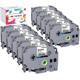 Hehua Compatible 1/4" (0.23") Laminated Tape Replacement for Brother P-Touch TZe-211 TZe211 TZ211 TZ-211 Label Tape, 6mm x 8m Black on White TZ Label Tape, Water Resistant, 10-Pack