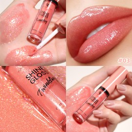 Glitter Lip Plumping Lip Gloss - Diamond Liquid Glitter Shimmer Lipstick, Waterproof Long Lasting Not Stick Cup Lip Gloss for Women Girls Makeup (03#, 20g)