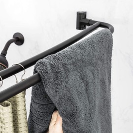 JS Jackson Supplies Double Curved Shower Rod, Metal Construction, Adjustable Between 44 to 70 Inches, Aluminum Rods and Zinc Mounting Hardware, Quality Modern Bathware, Black Finish