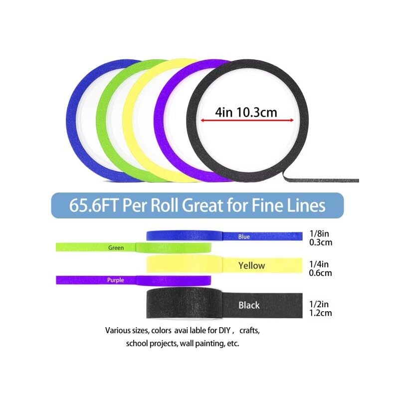 EDSRDRUS Thin Painters Tape 1/8", 1/4", 1/2" Width Options Painter's