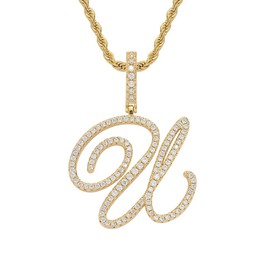 charlinliol Initial Letter U Necklace Gold Plated Women/Men Iced Out Initial Letter U Pendant Necklace with 24" Rope Chain (U+24" Rope Chain)