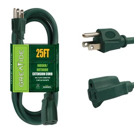 GREATIDE 25 Ft Outdoor Extension Cord for Christmas Decorations- 16/3 SJTW Waterproof Power Cable with 3 Prong Grounded Plug, Green