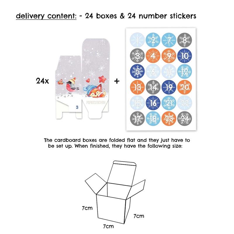Papierdrachen 24 Advent calendar boxes - forest animals in gray,